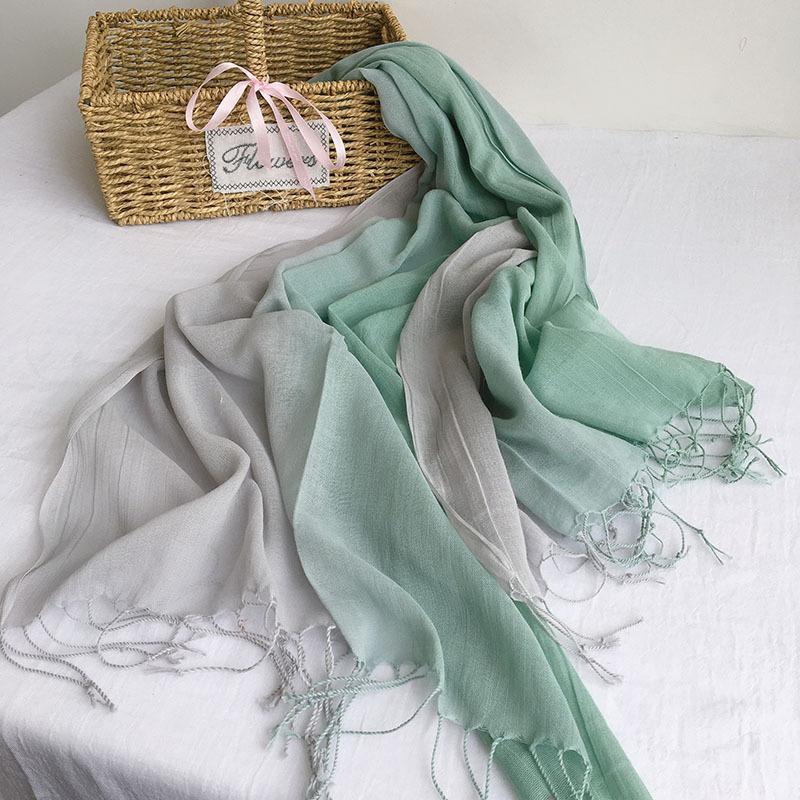 Dye Cotton Women Scarf High Quality Gradient Long Cotton Shawl Four Seasons Thin Casual Scarf For Lady
