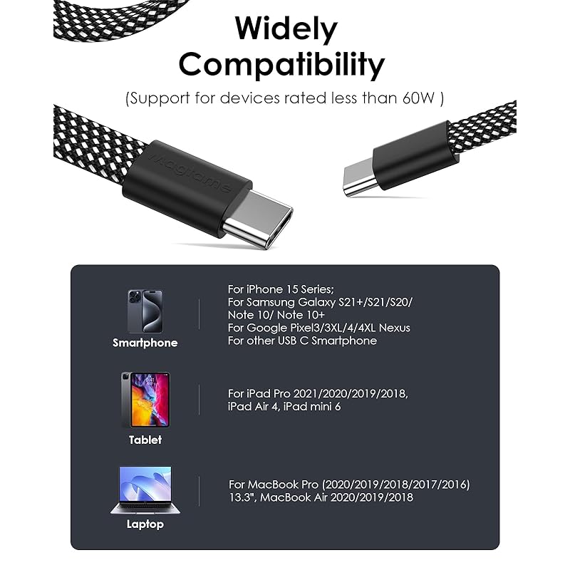 Magtame USB-C Cable Flat Flat Automatic Winding Type C Cable 60W Fast Charging Type-C Cable Spiral Cable Usb-c Usb-c Cable Data Transfer Compatible