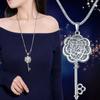 Изысканный кулон с ключом в виде розы, длинная цепочка, ожерелье, универсальная цепочка для одежды, женские украшения
