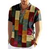 Винтажные лоскутные цветные блоки 3D принт рубашки хенли мужская мода воротник стойка короткий рукав футболка мужские футболки топы мужская одежда