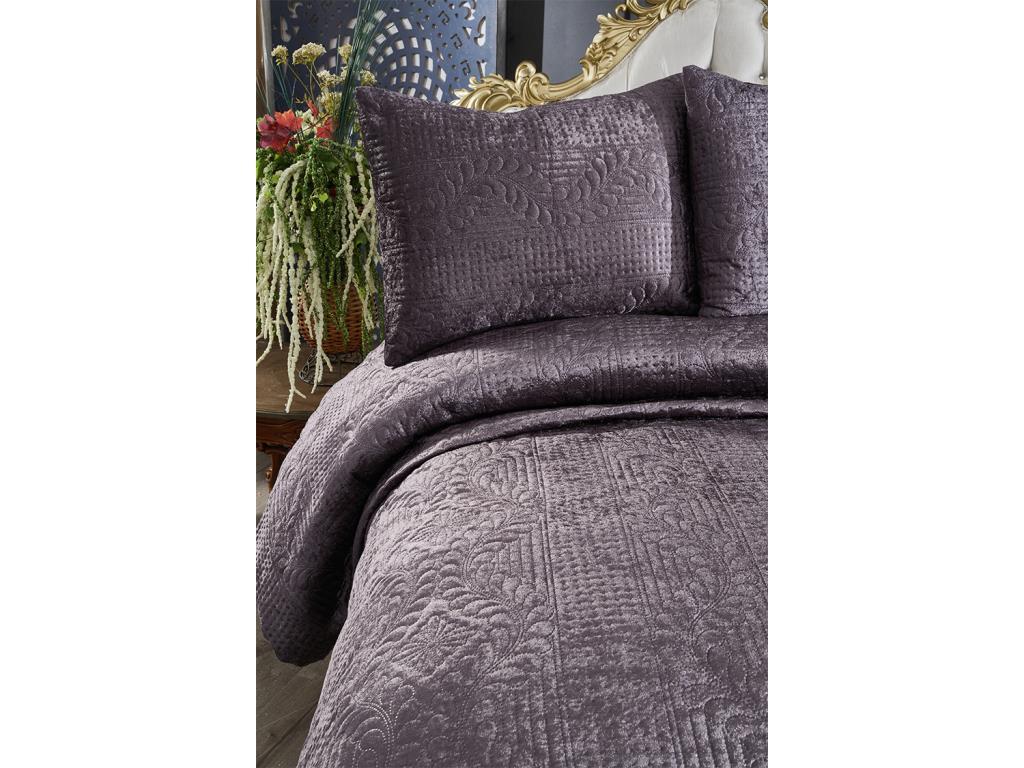 Velica Velvet Комплект постельного белья 3шт, Покрывало 250x260, Наволочка 50x70, Двойной размер, Queen, Антрацит