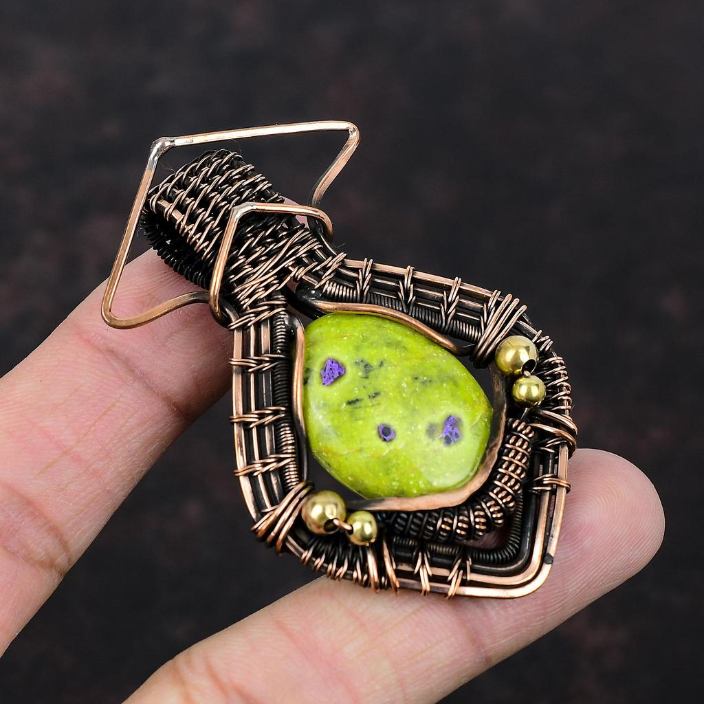 Подвеска из стихтита, обмотанная медной проволокой, Подвеска из драгоценного камня, Достойная подвеска, Украшения в технике wire wrapping, Подвеска ручной работы для подарка, Медные украшения