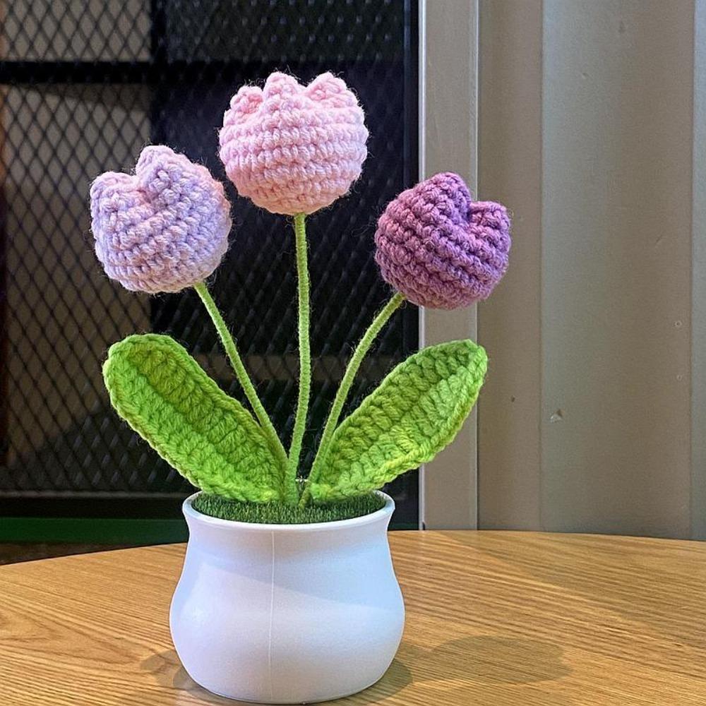 Готовые вязаные крючком цветы тюльпаны горшки DIY поделка Модный тюльпан ручной работы цветы Мини ручной работы плетеный цветок в горшке Офис