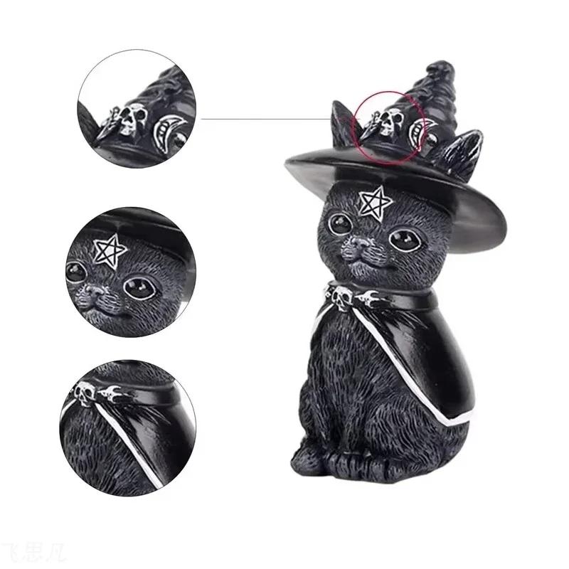 Black Cat Statue Desk Ornament Hand-Painted Sculpture for Halloween Mysterious Cute Cat Witch Cat Figurine Witches Home Decor
