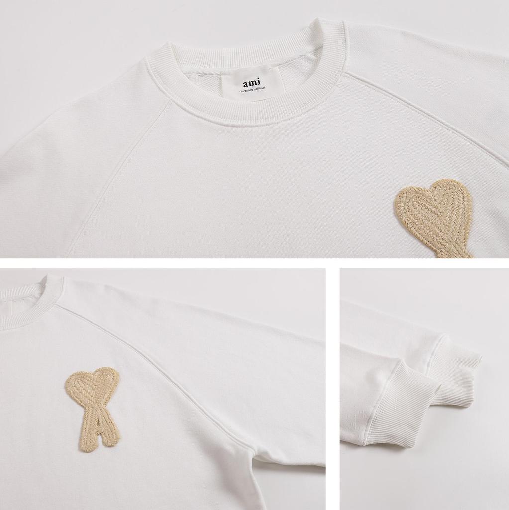 216 AMI 2025 Осень и Зима Новое Худи с Большим Логотипом Сердца из Высококачественного Хлопка с Круглым Вырезом Мужской Пуловер