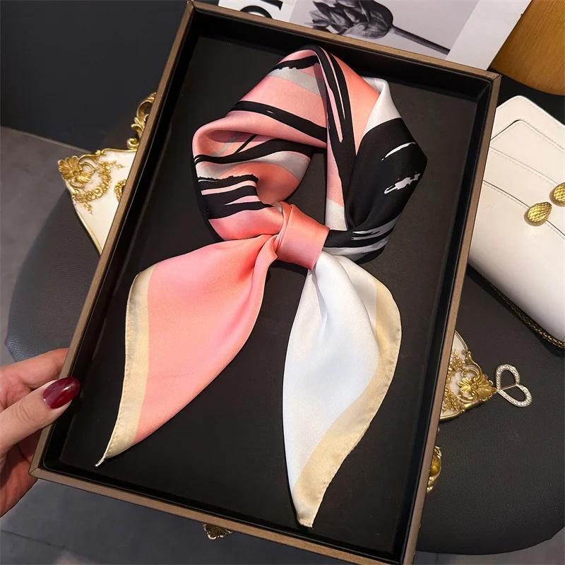 Модный платок из шелка с принтом пейсли, роскошный брендовый, квадратный 70 см, женские атласные шали, шейный платок, платки-банданы, хиджаб для волос, цветочный