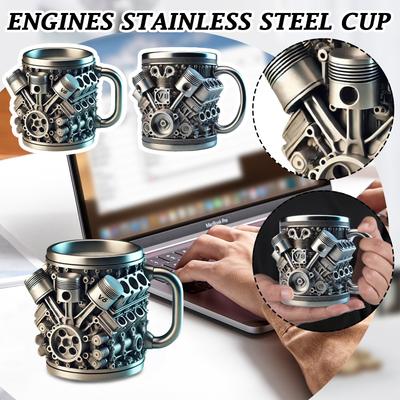 Кофейная кружка с ложкой в дизайне двигателя V8, уникальная 3D кружка в виде автомобильного двигателя для автолюбителей и механиков, 400 мл