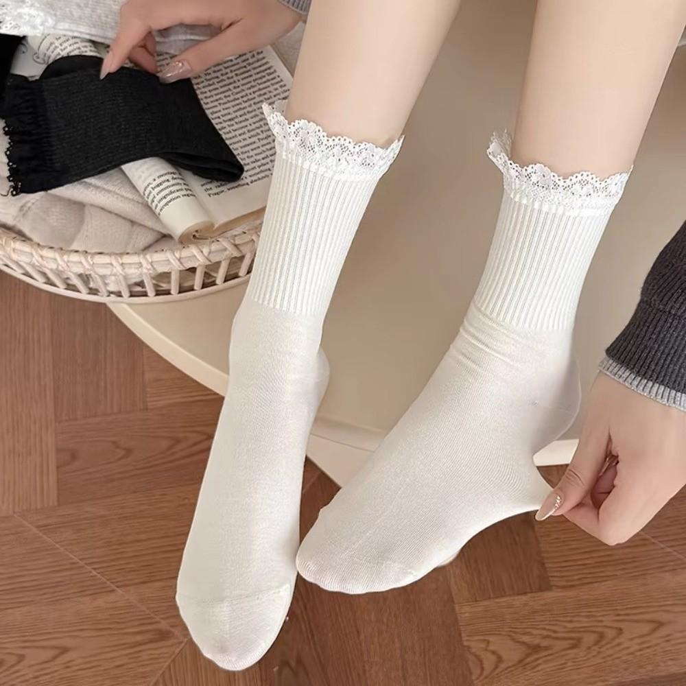 Дышащие женские носки кружевные носки с оборками модные длинные носки
