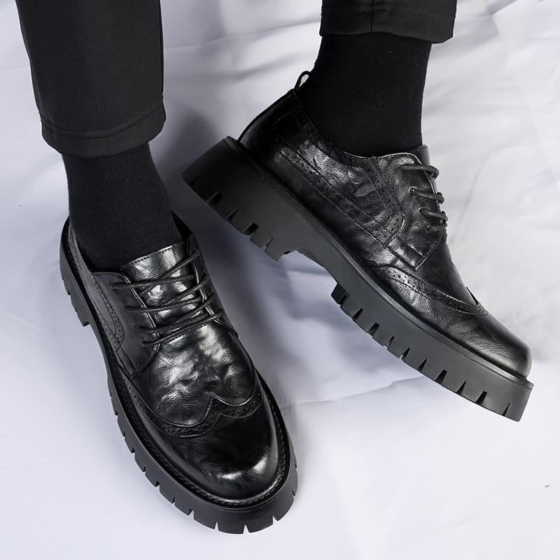 Мужские британские уличные туфли на толстой подошве с толстой подошвой, повседневные кожаные туфли для мужчин, деловая мода, винтажное платье, свадебные кожаные туфли