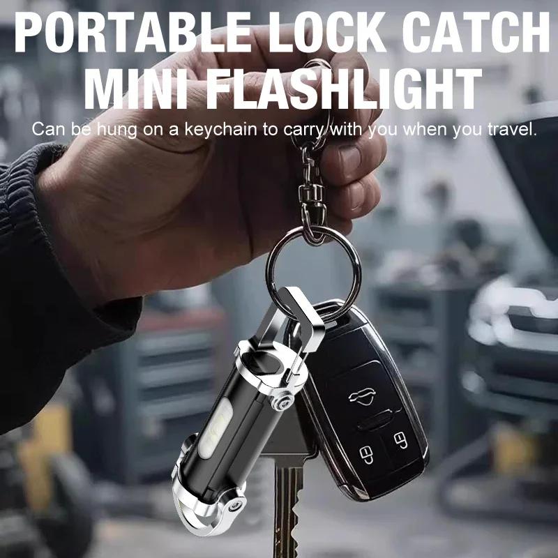 Rechargeable LED Keychain Flashlights Multifunction EDC Work Light 7 Modes Emergency Keychain Lamp for Walking Searching Hiking