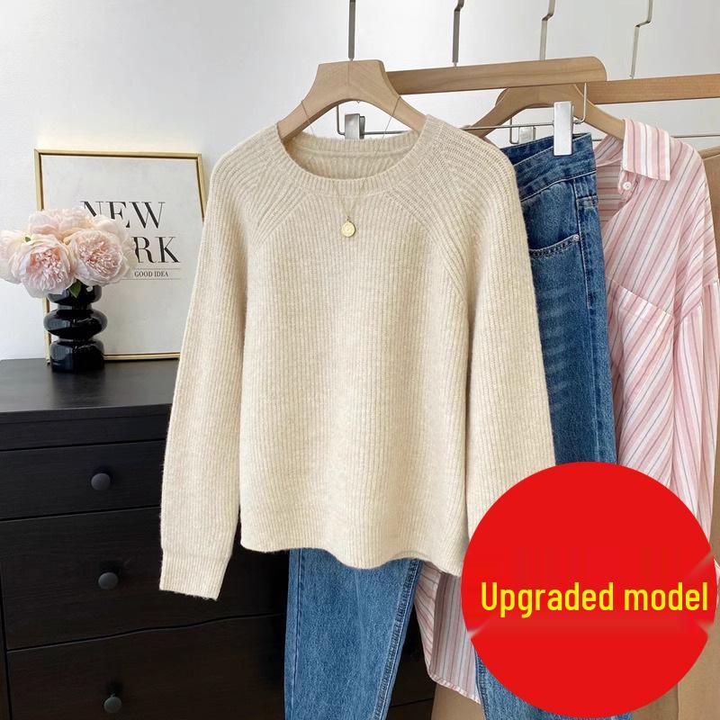 Женский трикотаж с рукавами реглан и круглым вырезом - Свитер для многослойности Осень/Зима 2025, Топ в ленивом стиле