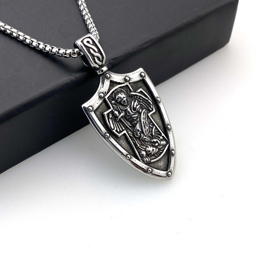 Подвеска из нержавеющей стали Guardian Shield, винтажное мужское ожерелье из титановой стали, греческий бог войны, аксессуары для свитера и цепочки