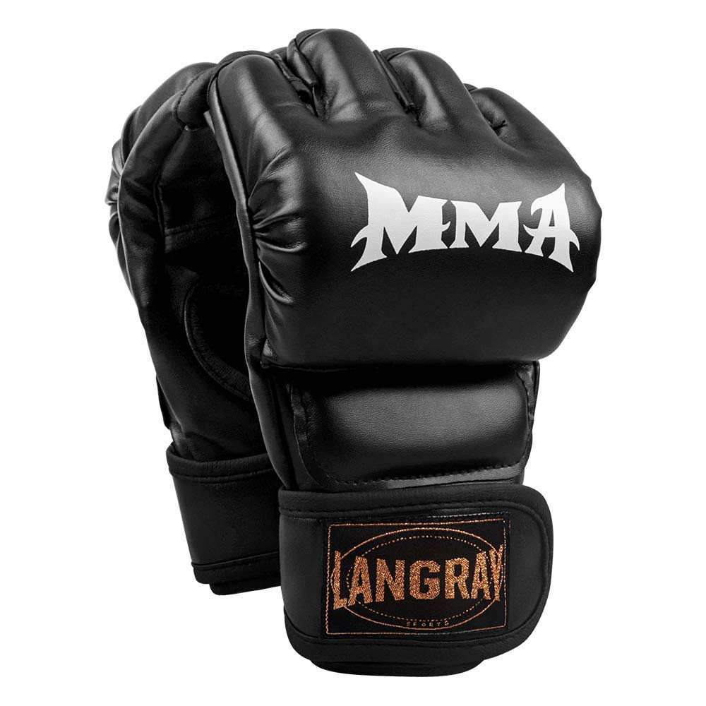 LangRay Half Finger Gloves for Mixed Martial Muay MMA, Arts, Boxing, Thai, Karate, Taekwondo, Etc., Trailing, Men's, Women's (Black)