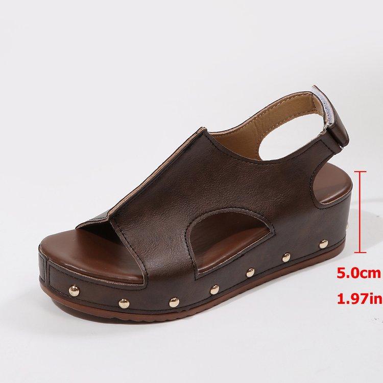 Летние новые европейские и американские босоножки на толстой танкетке с толстой подошвой, женские босоножки с застежкой-липучкой и большими заклепками, с плоским дном, с застежкой-рыбьим ртом