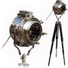 Vintage Studio Collectible Nautical Chrome Searchlight Black Tripod Spotlights Floor Lamp Lamp