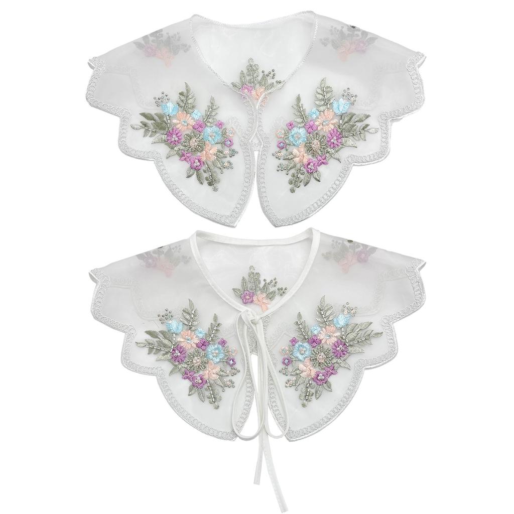 Elegant Organza Colorful Floral Embroidered Beaded Faux Collar for Fashionable Women Detachable Collar Shawl Capelet
