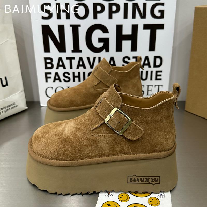 Platform Women Ankle Boots Suede Designer Buckle High Heels Shoes New Brand 2025 Trend Winter Walking Comfort Botas De Mujer