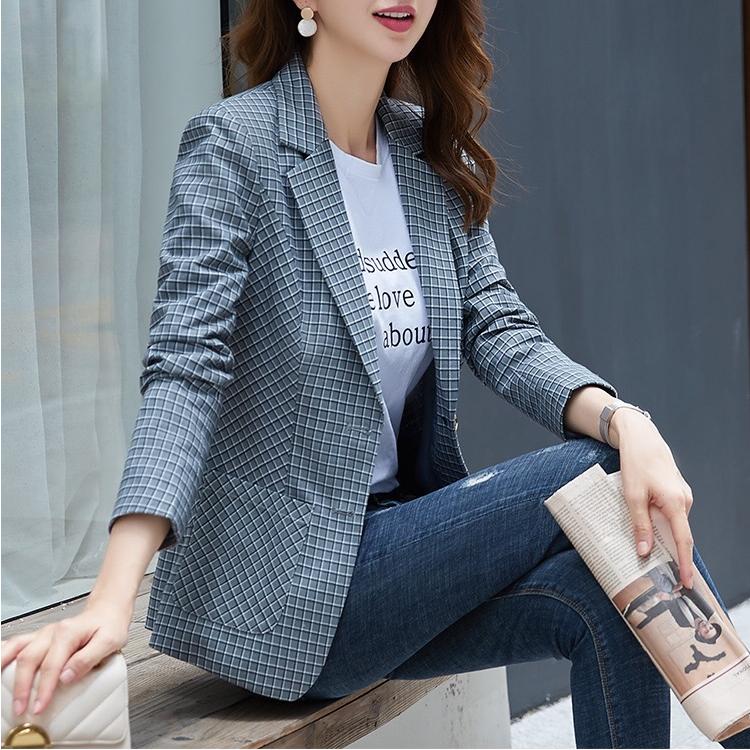 Autumn Women Plaid Blazer Jackets Office Lady Coats Korean Fashion Casual Female Clothes