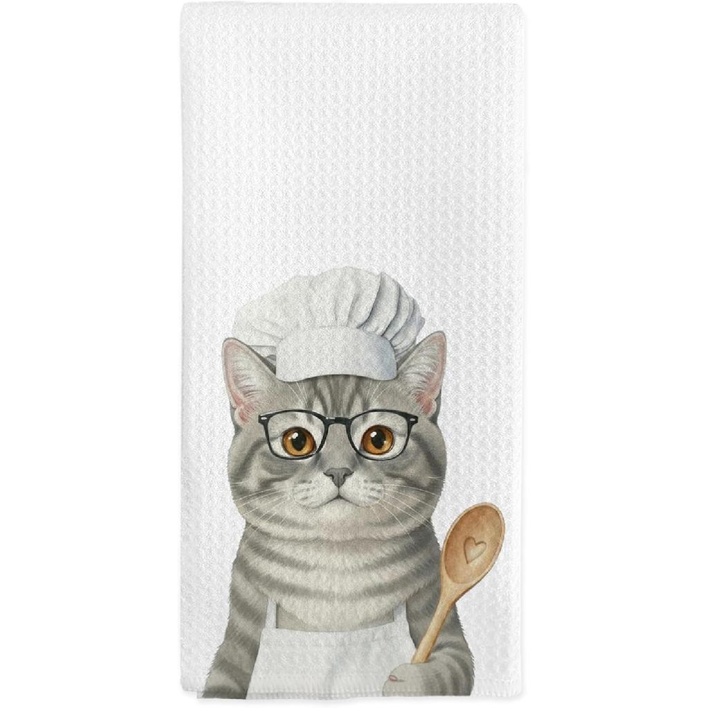 Orange Tabby Cat Kitchen Towels, Orange Tabby Cats Gifts for Women Cat Lovers, Funny Cats Chef Hand Dish Tea Towels for Kitchen Decor, 16x24 Inch