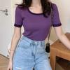 Fashion Collarbone Blouse Wind Square Neck Cardi Slim High Waist Knit T-shirt Female Exposed Navel Short Short-sleeved Casual Slim Fit Pullovers Tees