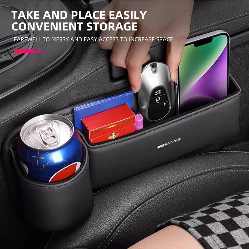 WXAKF1 Hot 2026 For Benz Car Seat Gap Organizer Multifunction Storage Box Cup Pocket For Mercedes Benz AMG W204 W205 W203 W211 W212 W21