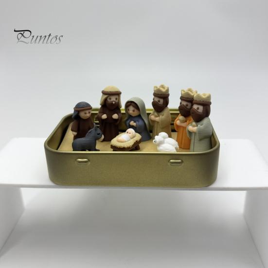 Портативный набор «История Рождества» Мини в жестяной коробке, Карманный 3D-печатный набор сцены, Маленькие аутентичные миниатюрные фигурки Святого Семейства Иисуса, Пасха
