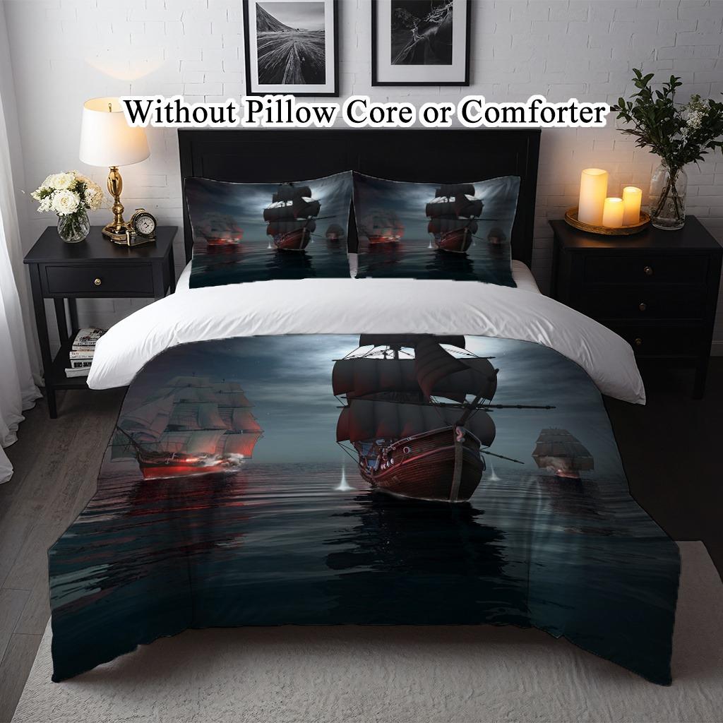 Sailboat Bedding Set Soft Polyester Duvet Cover Set Quilt Cover With Pillowcase For Bedroom Decor Birthday Gift Halloween Gifts