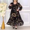 Women's Printed Long-sleeved Dress Casual Crew Neck Long Dress