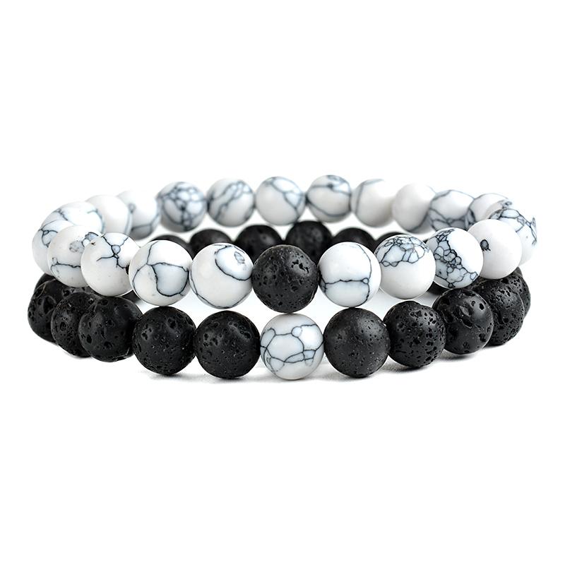Набор браслетов для пар, черный, белый цвет, натуральный лавовый камень, тигровый глаз, бисерные браслеты для йоги для мужчин и женщин, эластичные ювелирные изделия из веревки