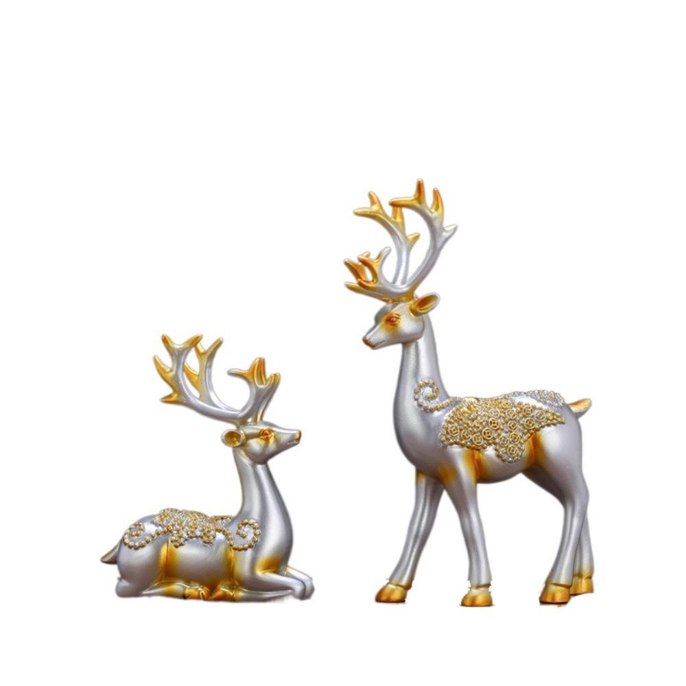 2pcs Crafts Resin Deer Ornaments Minimalist Cute Animal Sculpture Exquisite Creative Elk Statue TV Cabinet