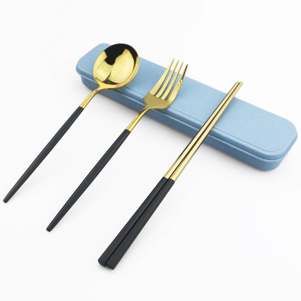 Дорожный набор столовых приборов с коробкой, набор столовой посуды из нержавеющей стали, палочки для еды, портативная вилка, набор ложек, набор кухонной посуды