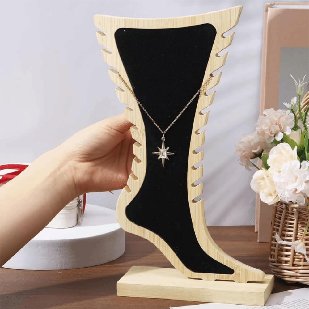 Storage Necklace Display Stand Foot Shaped Jewelry Hanging Stand Velvet Wooden Board Holder Store