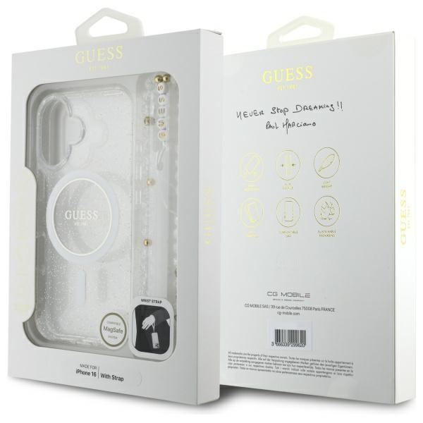 Guess Guhmp16Mhgcrelst Iphone 16 Plus6.7 Przeźroczysty/Transparent Hardcase Iml Glitter With Pearl Strap Magsafe