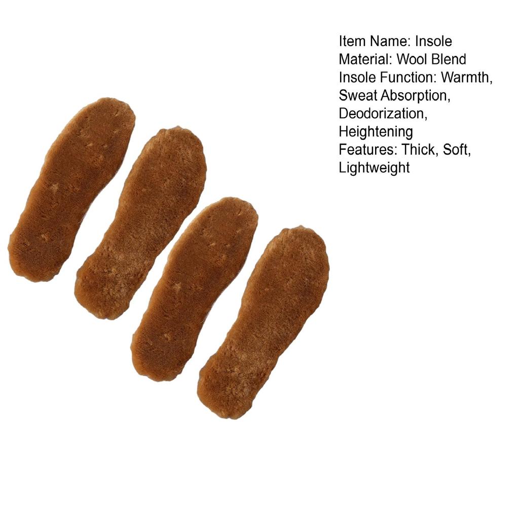 2 Pairs Shoe Insole Insert Fall Winter Warm Thick Fuzzy Wool Blend Soft Cushioning Men Women Snow Boot Inner Sole Foot Pad