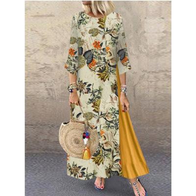 Осенне-зимнее ретро-платье в стиле пэчворк с круглым вырезом, длинными рукавами и широким подолом для женщин