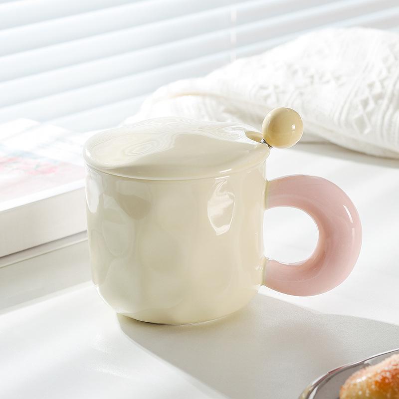 Milk Fufu Mug with Lid Spoon Cute Girl High-looking Ceramic Coffee Cup Couple Office Breakfast Cup