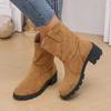 Мода 2024 Новые Модные Зимние Ботинки Средней Высоты с Круглым Носком, Сборками и Простым Дизайном, Большие, Повседневные, Замшевые, Женские, Размеры 36-43