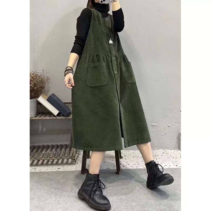 Платье-жилет из вельвета в стиле ретро осень/зима 2024 года — свободная, омолаживающая, универсальная юбка для женщин