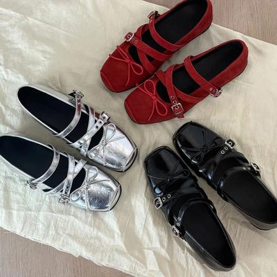 Весенние туфли Мэри Джейн с квадратным носком, женские, модные, с перекрестной пряжкой, женские повседневные туфли для платья, балетки