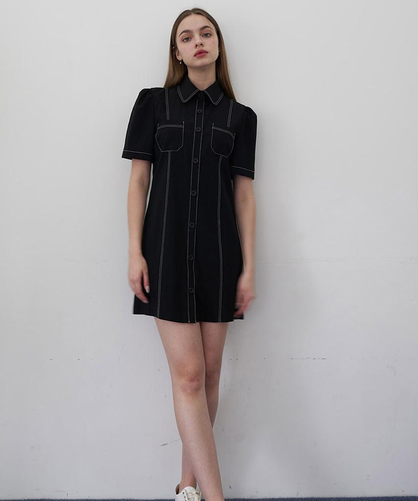 Bye Bye Seop Stitch Half Mini Dress Black [T42]