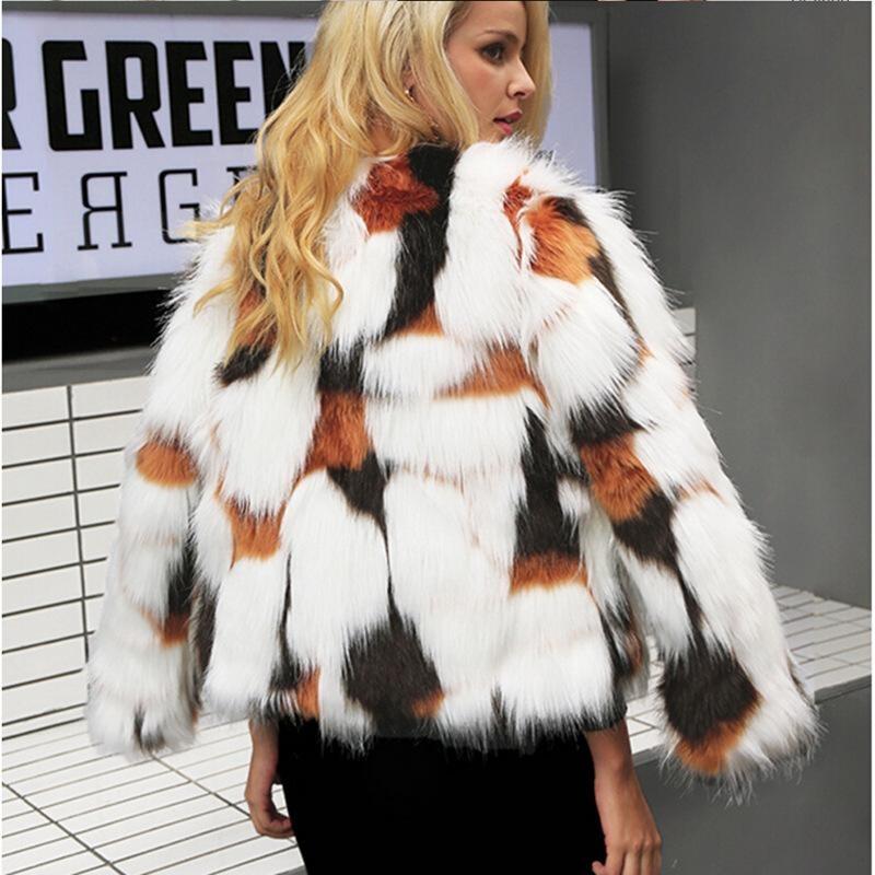 mitation fur acket casual autumn and winter new whole leather imitation fox fur round neck short jacket trendy large size