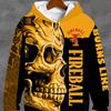 Men's Fashion Skull Print Hoodie - 3D Digital Pattern, FIREBALL Letter, Kangaroo Pocket, Long Sleeve, Sweatshirt for Daily and Sports Wear