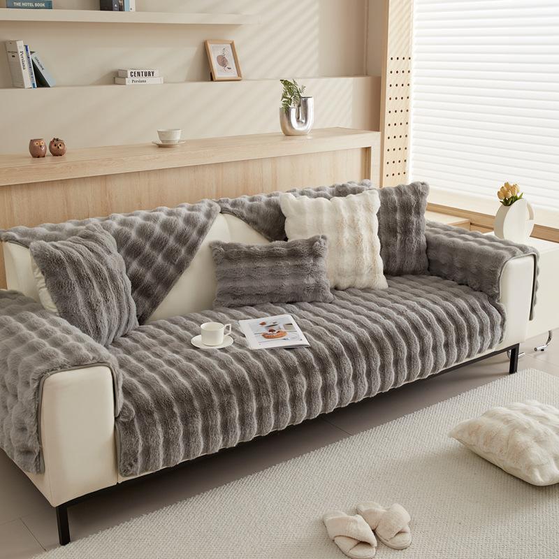 Плюшевая подушка для дивана с кроликом, Утолщенная кремовая ветрозащитная подушка для сиденья зимой, Нескользящий чехол принцессы, Чехол-полотенце из пузырчатого флиса