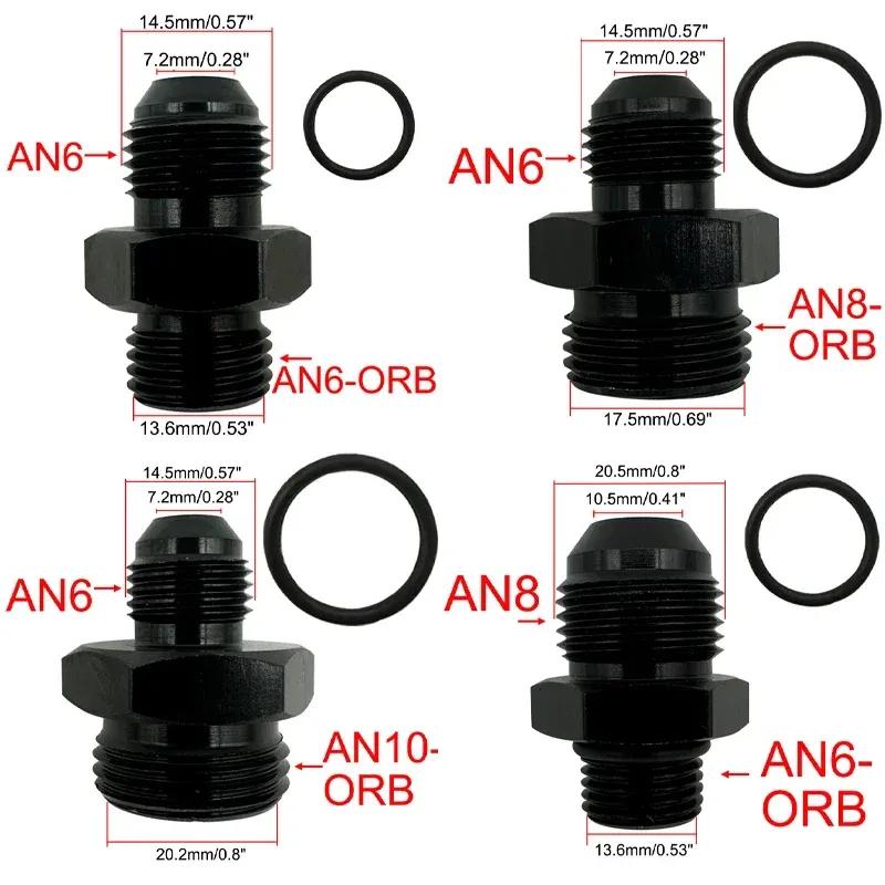 4X Топливная линия Шланг Фитинг Мужской Адаптер ORB-6 ORB-8 ORB-10 ORB-12 Резьбовое соединение с уплотнительным кольцом к 6AN 8AN 10AN 12AN Алюминиевый фитинг с бортиком Черный
