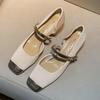 Женские туфли на толстом каблуке Весна Новые с квадратным носком С мелким вырезом С ремешком-пряжкой А Водонепроницаемые Нескользящие Низкие туфли