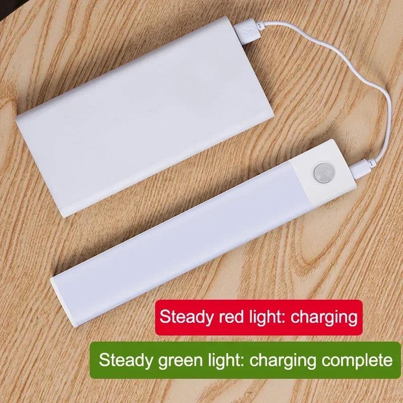 10-60CM Motion Sensor LED Night Light Wireless USB Rechargeable Under Cabinet Lights Ultra Thin Long Bar Lamp Kitchen Bedside