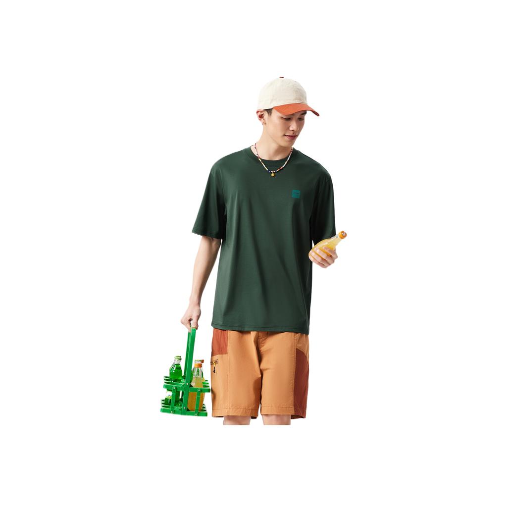 Li Ning Серия Спортивный Стиль Однотонная Дышащая Универсальная Свободная Футболка с Коротким Рукавом Унисекс Футболки Кленово-Зеленый AHSVB91-5