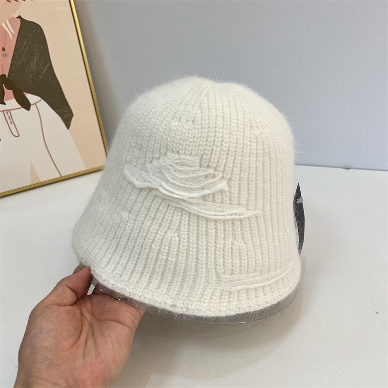 Autumn and Winter Wool Patch Fashion Knitted Bucket Hat Solid Color Warm Simple Bucket Hat