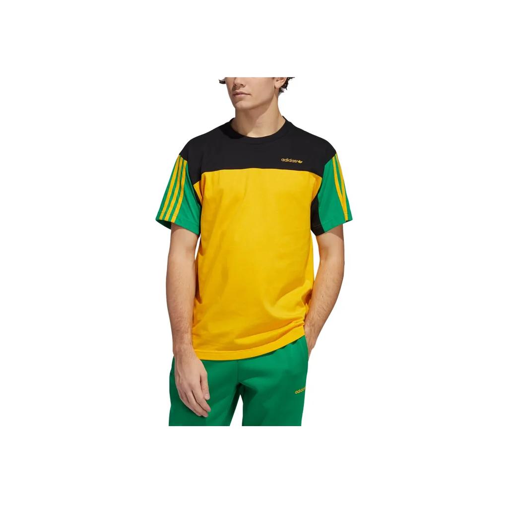 Adidas Оригинальная полосатая универсальная простая футболка с круглым вырезом и коротким рукавом, топы унисекс, ярко-золотой GD2084