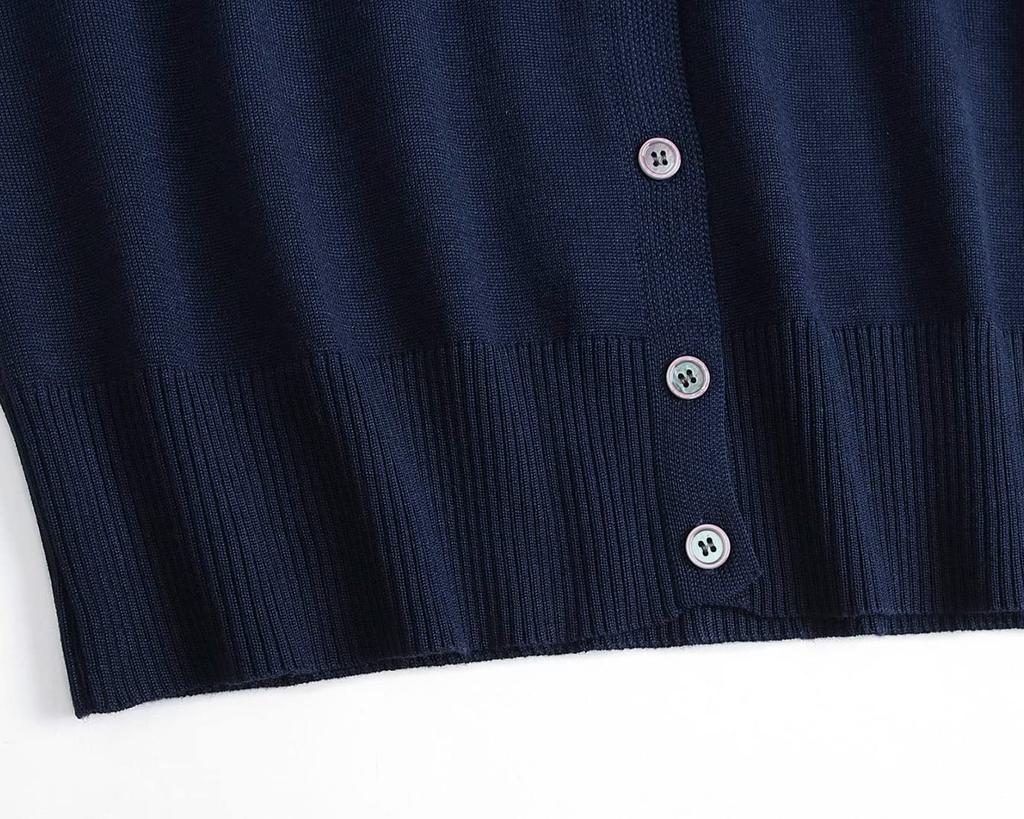 Knit Solid Plus Sizes [JHIJSC] Women's Cardigan, Office, Autumn, Casual, Business, Color, Stylish, (JP, Alphabet, L, Navy)